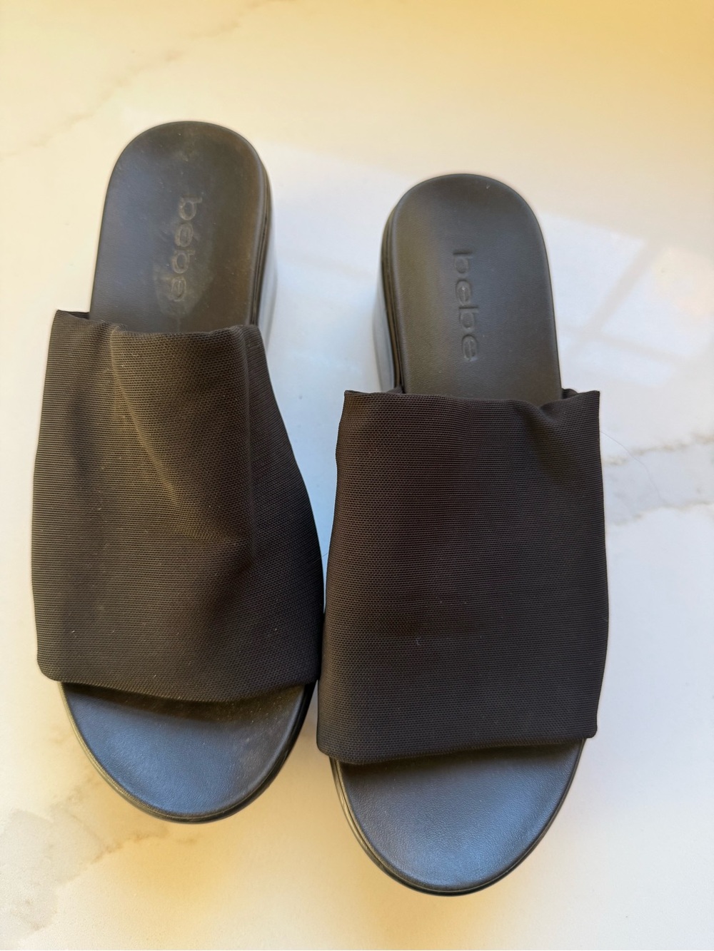 Vintage Y2K bebe black platform slide sandals size 7